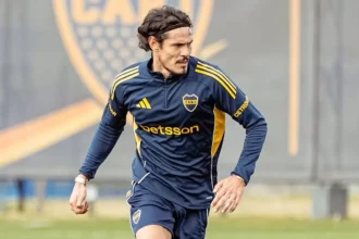Cavani en el entrenamiento de Boca