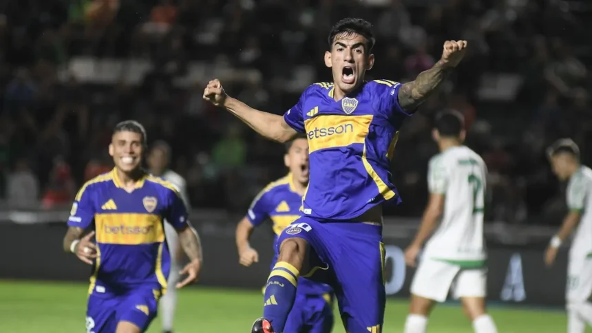 Di Lollo festeja el gol de Boca ante Banfield