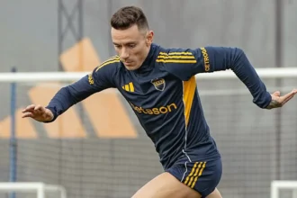 Malcom Braida en una práctica de Boca