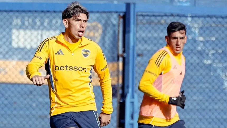 El chileno Palacios en un entrenamiento en La Bombonera
